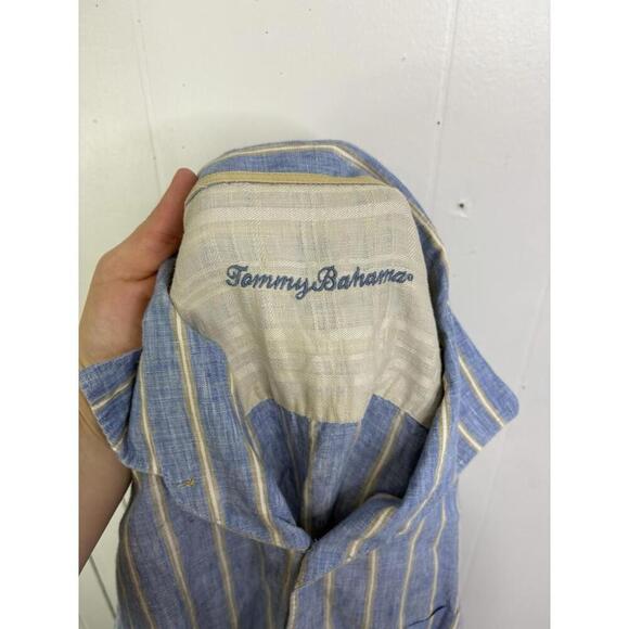 Tommy Bahama Shirt Mens Large Linen Button Up Blue Striped Travel Vacation - Picture 6 of 6